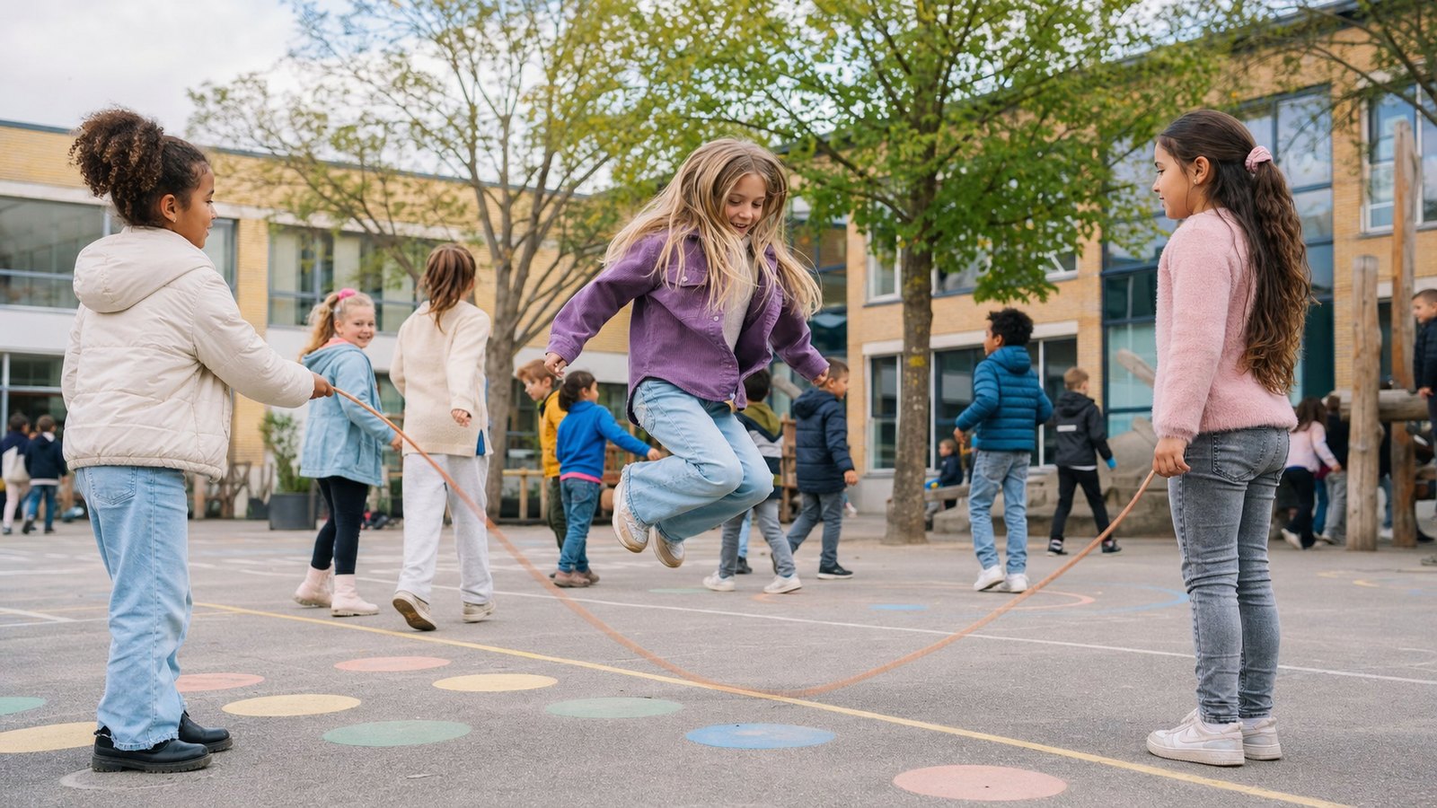 Kinderen spelen samen op een schoolplein